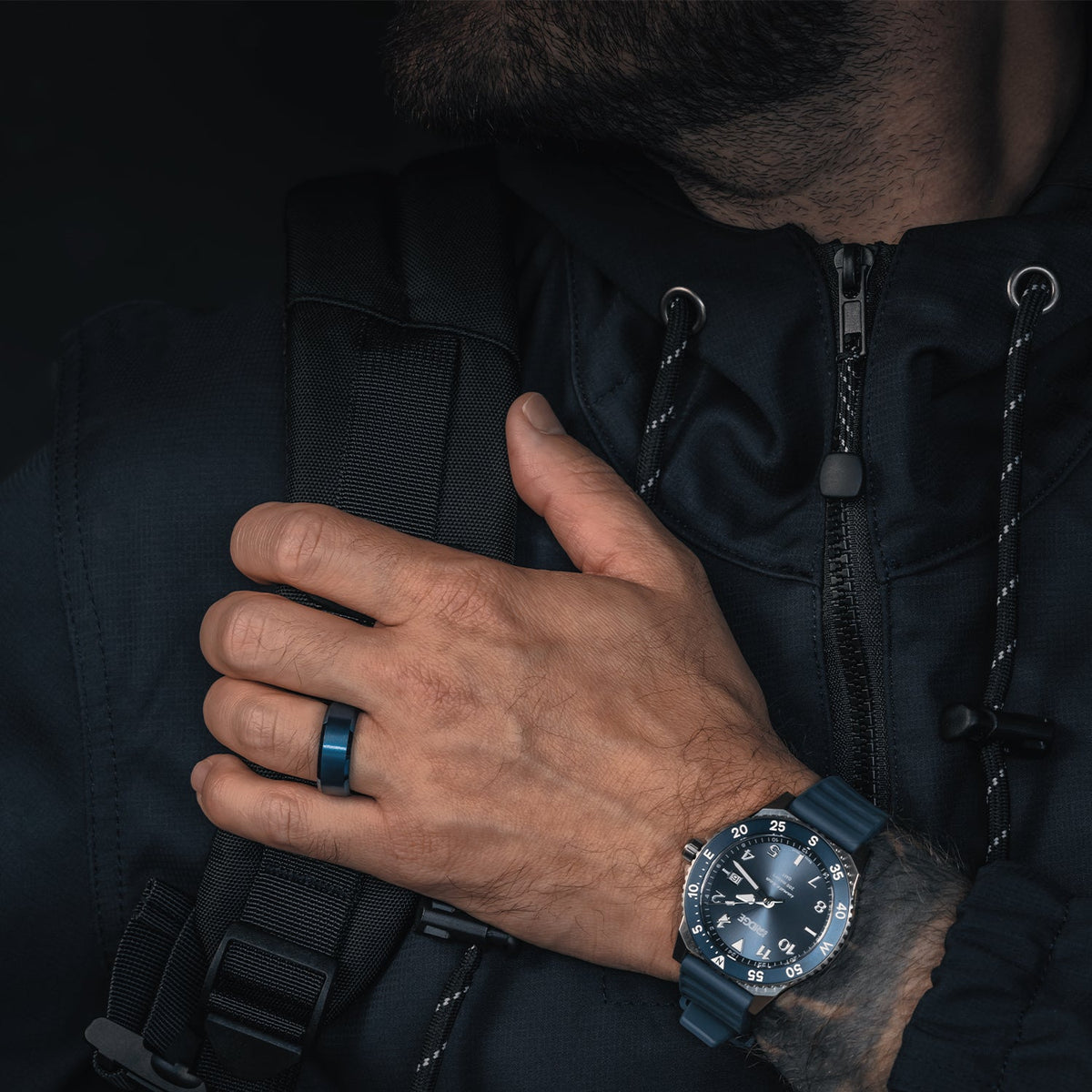 8mm Beveled Ring Set - Alpine Navy
